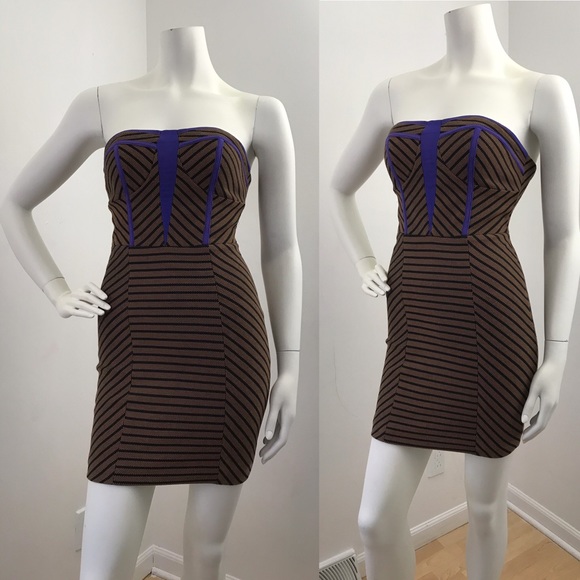 Ark & Co Brown Black Geo Print Strapless Dress S - Picture 2 of 8